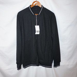 ZARA Man NWT Black Pique Mesh Front Zip XXL